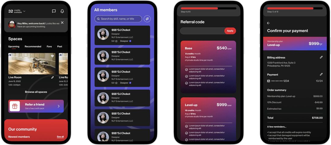 Overview of the app's key screens