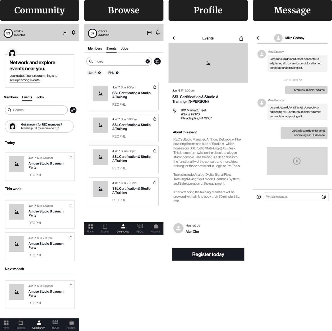 Community discovery wireframes