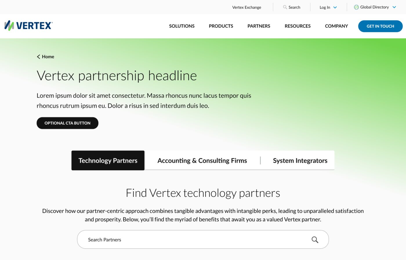 Tab navigation by partner type